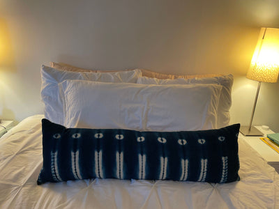 designer pillow blue white african mud cloth